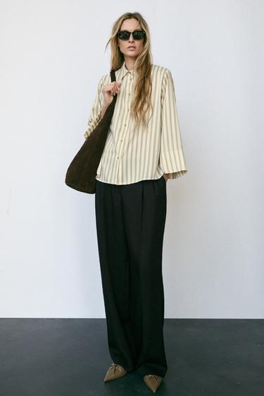 BLOUSE À RAYURES À MANCHES AMPLES - Beige de Zara - Image 0