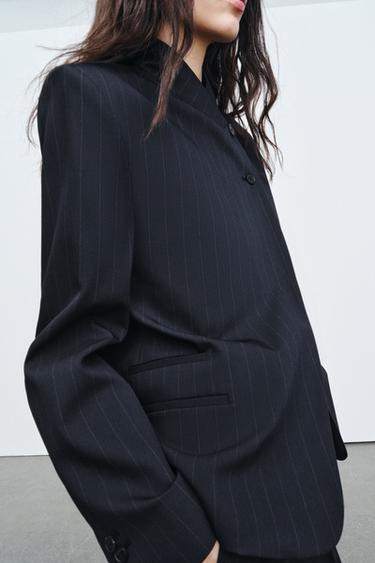 Zara ZW COLLECTION PINSTRIPE HIGH NECK BLAZER - striped