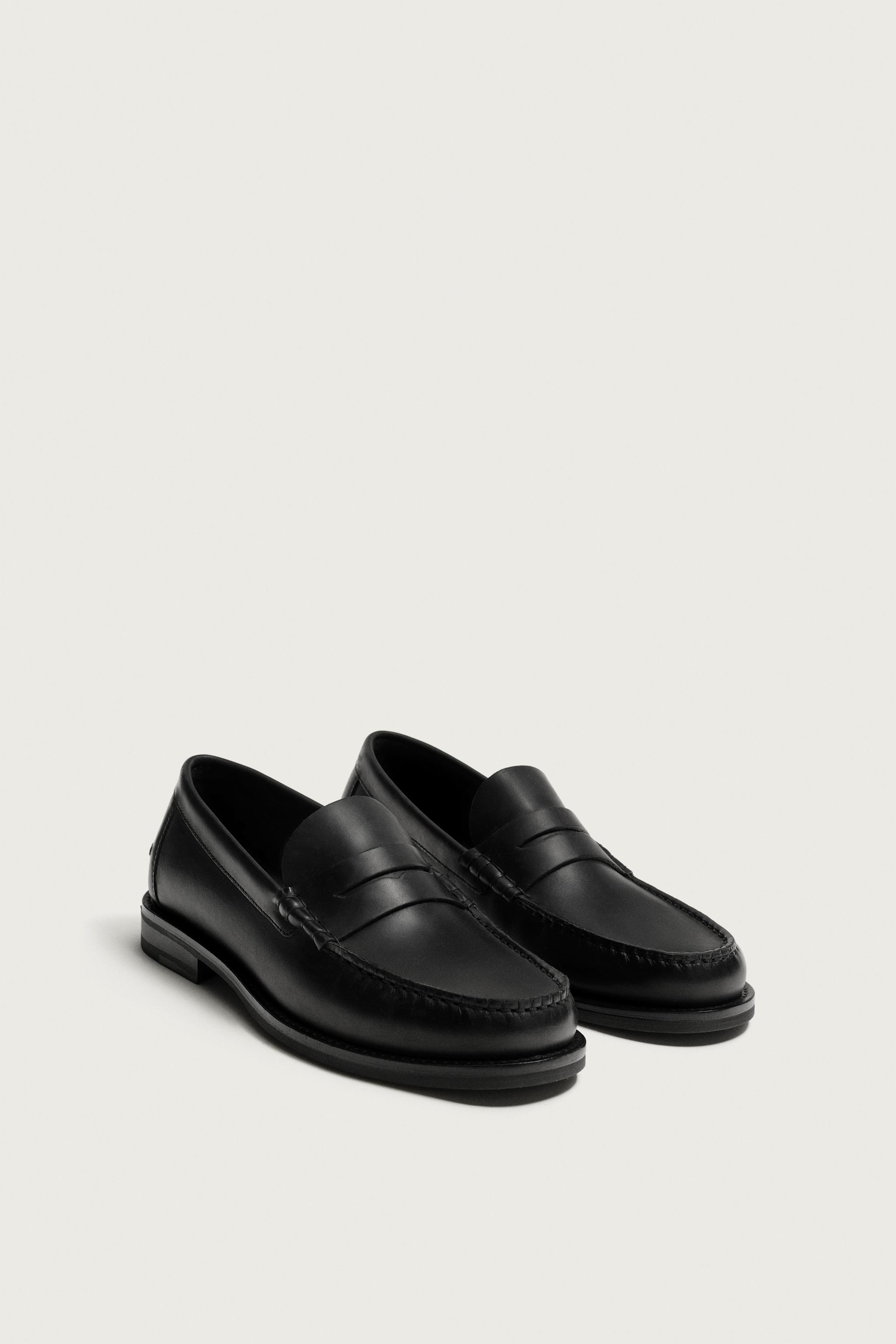 LEATHER PENNY LOAFERS — Black