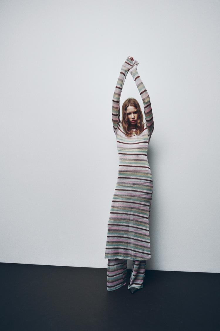 VESTITO LUNGO A RIGHE CON FILO METALLIZZATO Multicolore ZARA