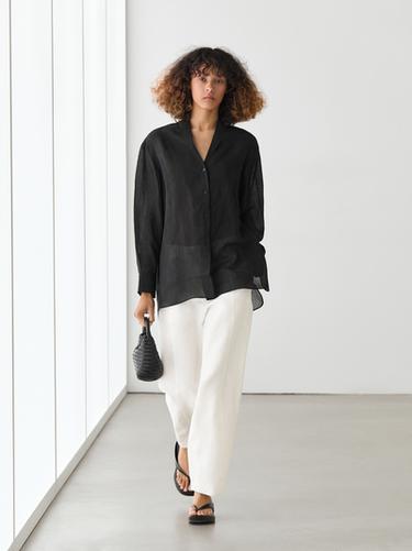 Zara Flowing semi-sheer shirt with chest detail - Black - Image 0
