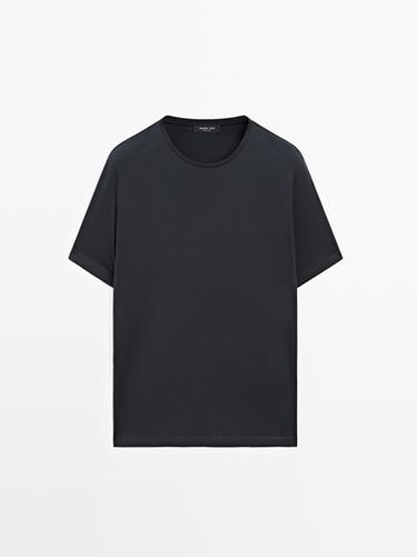 Zara Short sleeve wool blend T-shirt - Navy blue - Image 0