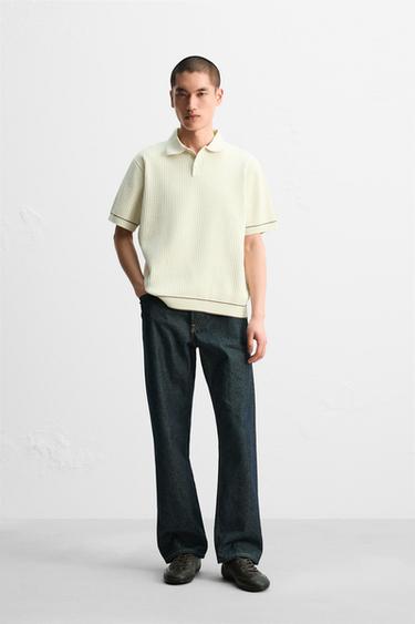 TEXTURED KNIT POLO SHIRT - Ecru by Zara