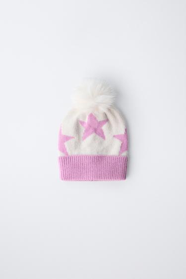 KNIT STAR POMPOM HAT SKI COLLECTION - Light Grey by Zara