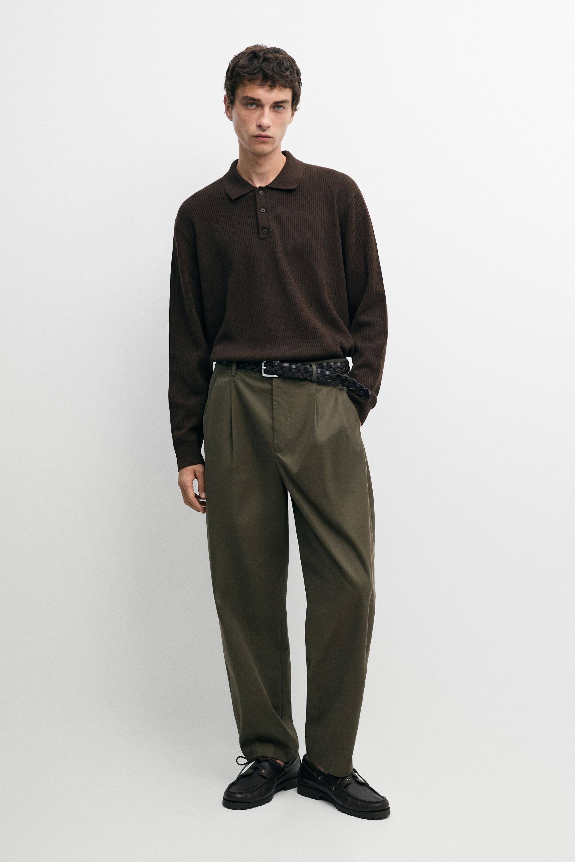 100% cotton pants with double pleats — Green