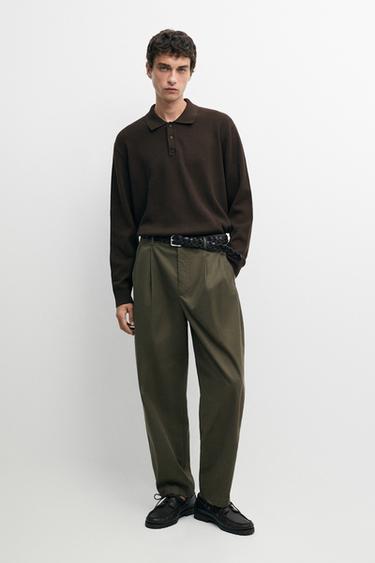 Zara 100% cotton pants with double pleats - Green - Image 0
