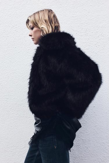 SHORT FAUX FUR COAT - Black by Zara