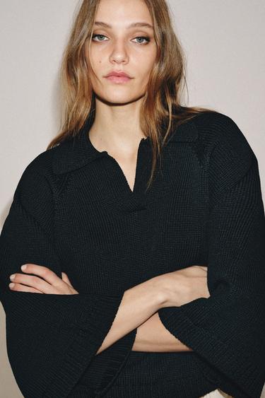 ТРИКОТАЖНЫЙ СВИТЕР С ВОРОТНИКОМ ПОЛО — ЧЕРНЫЙ от Zara