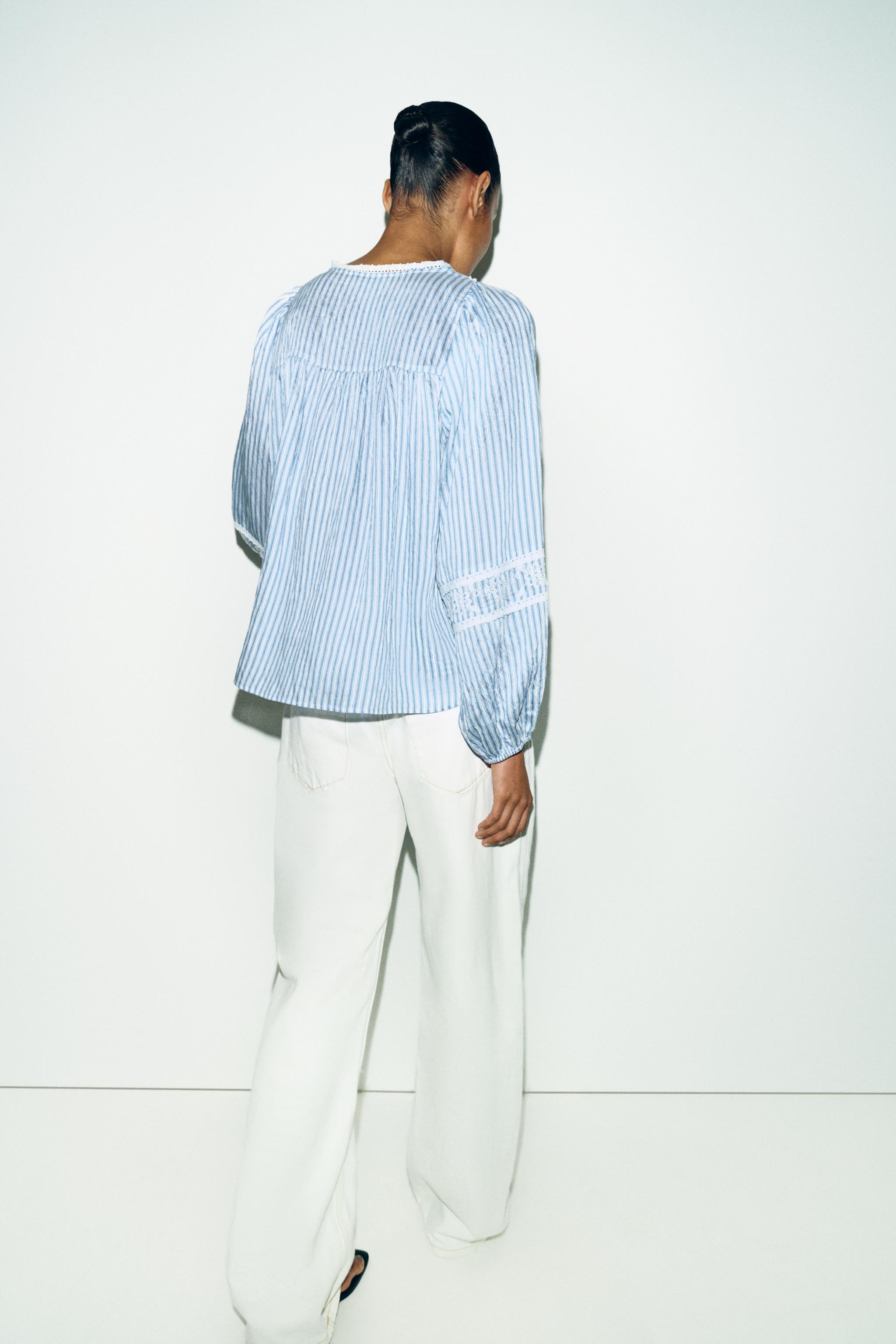STRIPED EMBROIDERED BLOUSE