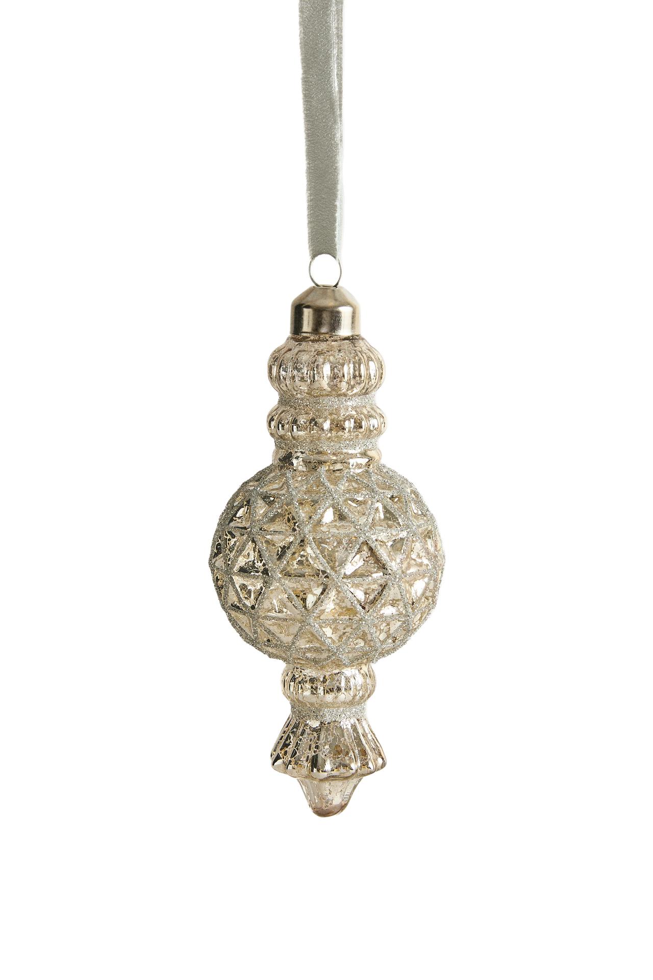 GLASS CHRISTMAS TREE ORNAMENT WITH RAISED DESIGN
