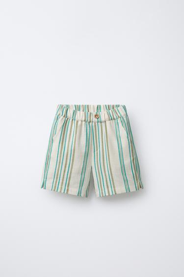 SHORT À RAYURES TEXTURÉ - Écru / Bleu de Zara - Image 0