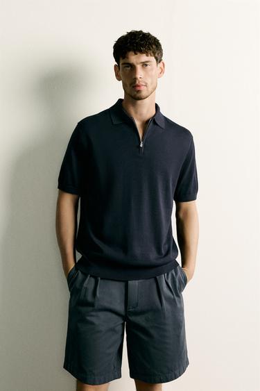 POLO EN MAILLE REGULAR FIT À ZIP - Bleu marine de Zara