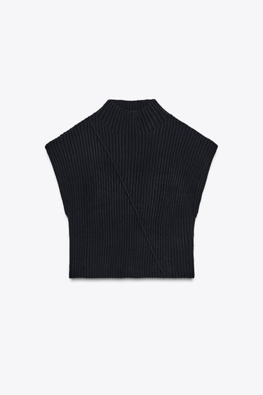 Zara RIB KNIT VEST - Navy blue
