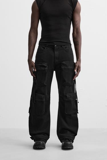 PANTALÓN MEZCLILLA CARGO BOLSILLOS - Negro de Zara