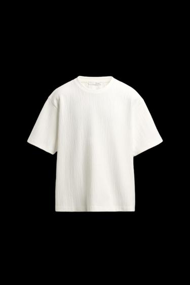 Zara RELAXED FIT TEXTURED T-SHIRT - Oyster-white