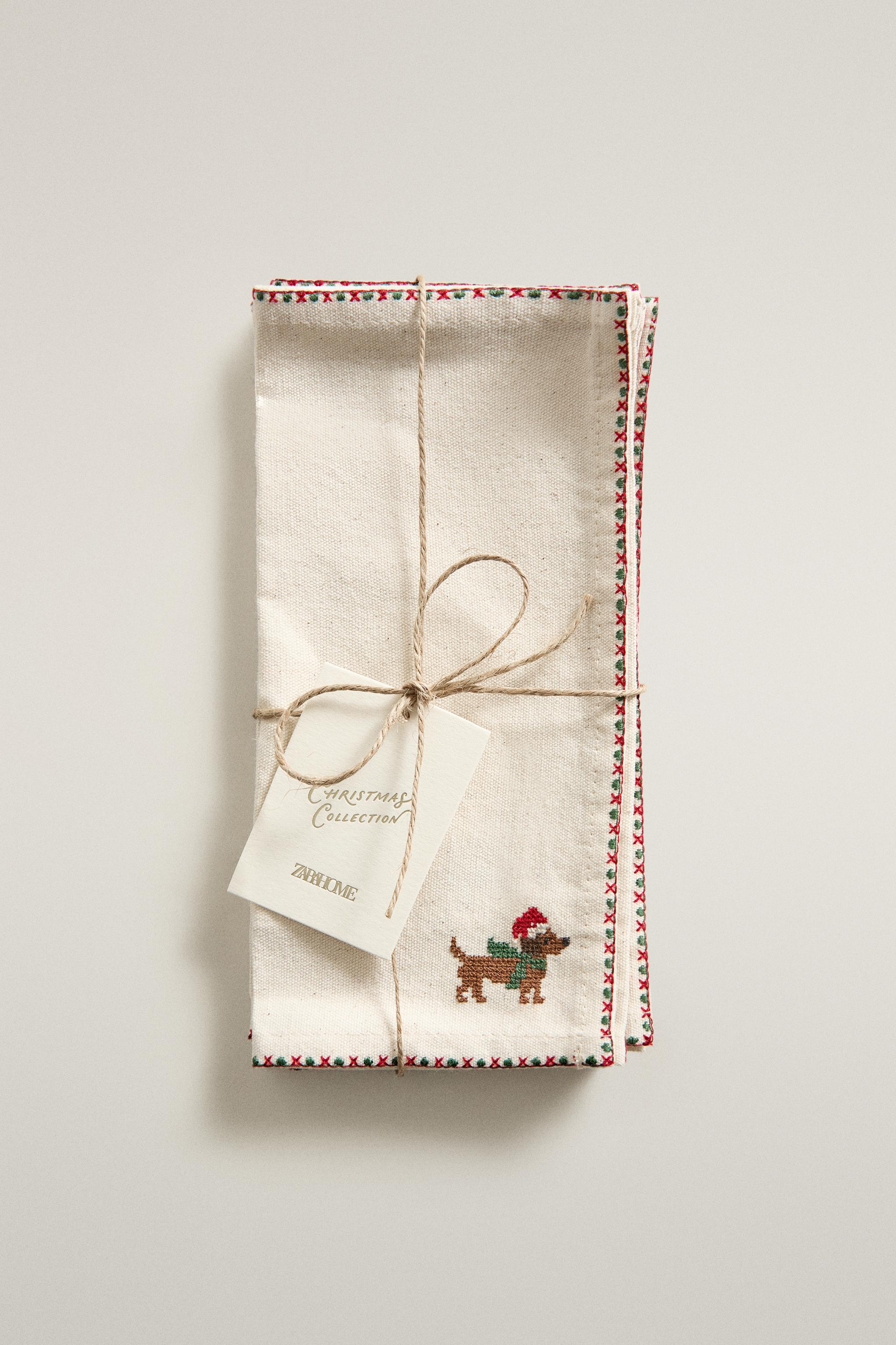SET OF CHRISTMAS ANIMAL COCKTAIL NAPKINS (SET OF 4) - Ecru | ZARA