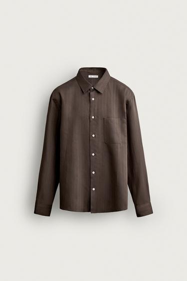 STRIPED FLOWING SHIRT - Dark brown by Zara