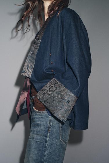 JACQUARD DENIM-EFFECT KIMONO - Blue by Zara - Image 4