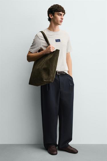 Zara LEATHER SHOPPER BAG - Khaki Green - Image 0