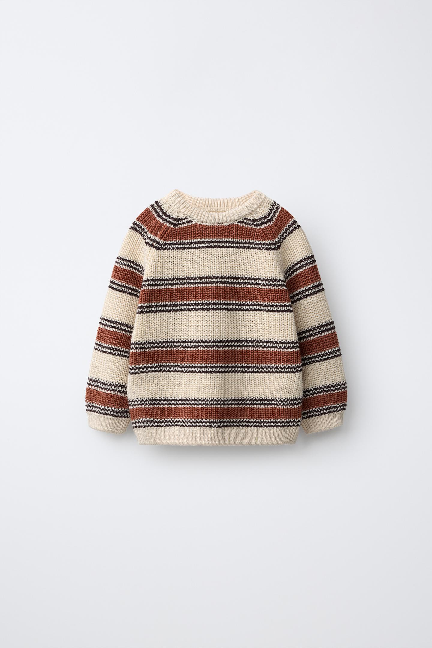 Детский свитер Zara Striped Knit, цвет: Светлый бежевый — фото 2