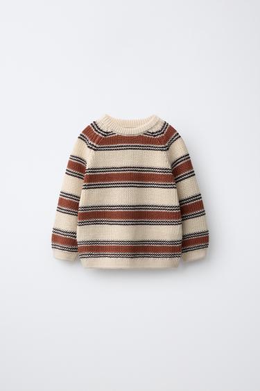 STRIPED KNIT SWEATER — Light beige 1