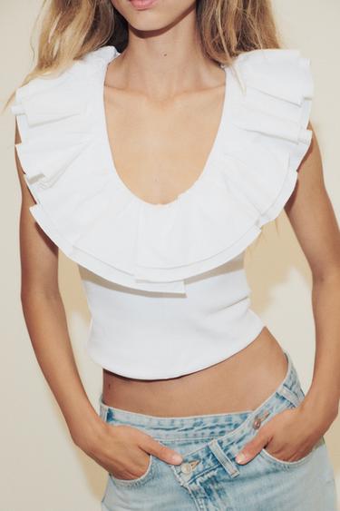 RUFFLED TOP - White by Zara