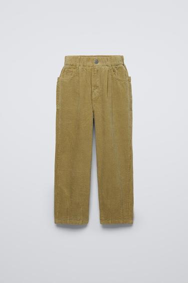 CORDUROY BARREL LEG TROUSERS - Olive green by Zara