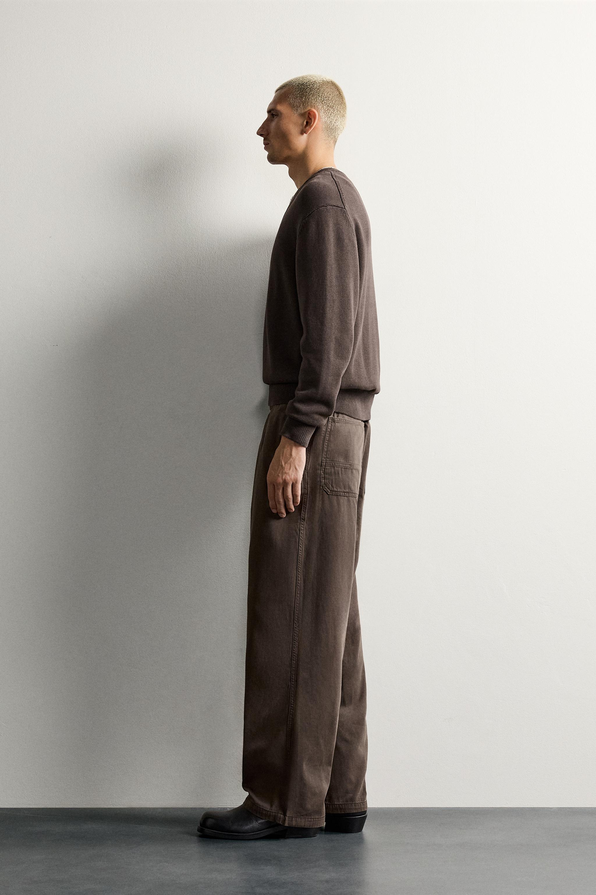 RELAXED FIT HERRINGBONE PANTS