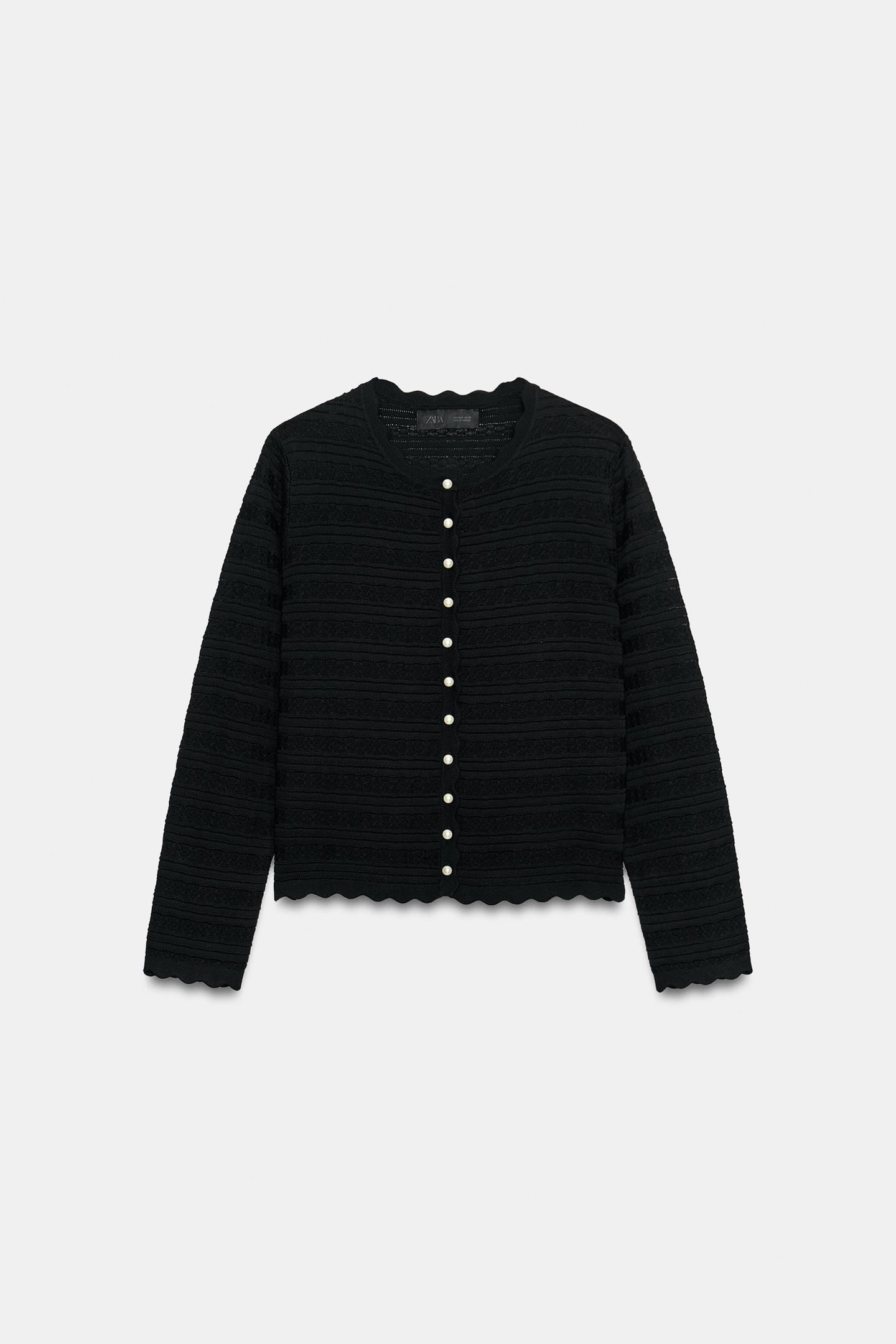 Женский кардиган Zara Cardigan with Faux Pearl Buttons, цвет: Чёрный — фото 5