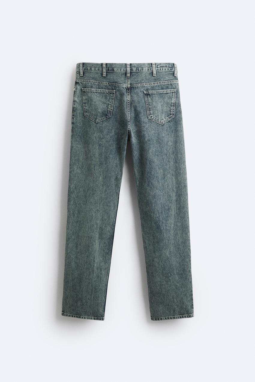 ACID WASH STRAIGHT-FIT JEANS - Blue / Green