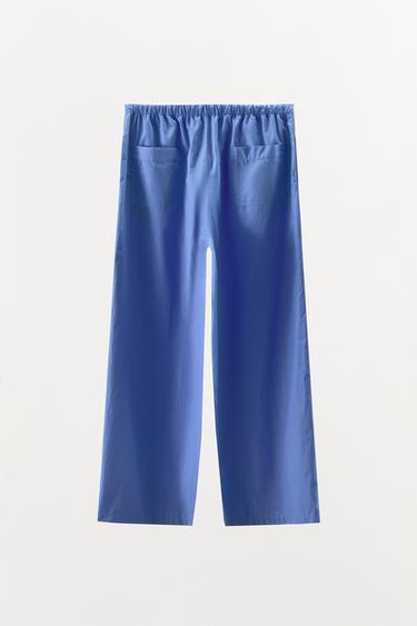PANTALON STYLE PYJAMA EN POPELINE - Bleu indigo de Zara - Image 6