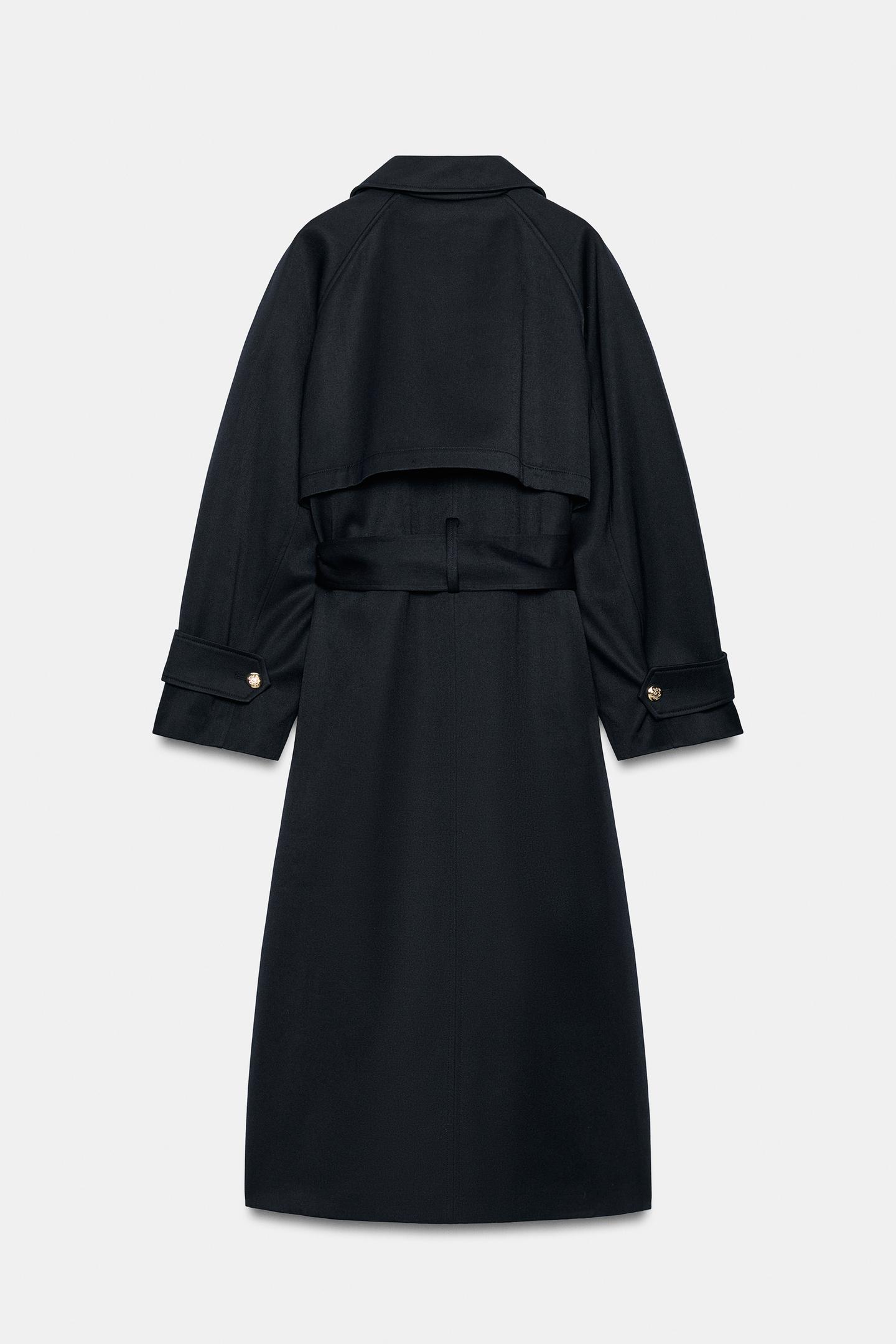 Женское пальто Zara ZW Collection Long Trench, цвет: Тёмный тёмно-синий — фото 10