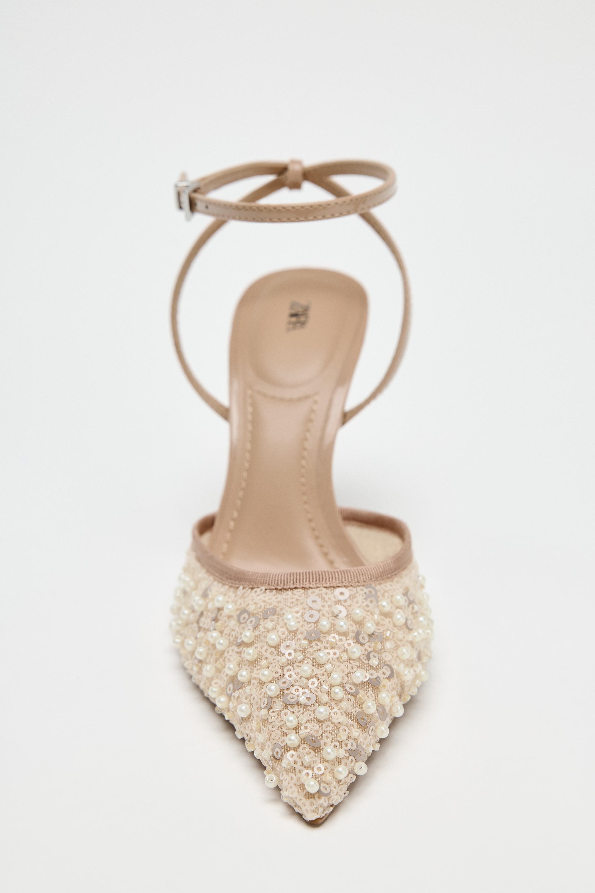 GLITTER MESH SLINGBACK HEELS - Beige | ZARA United States