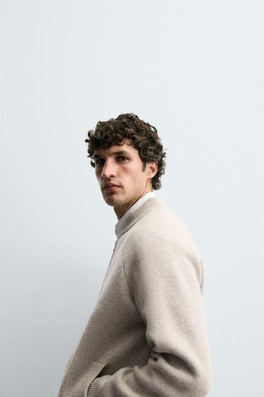 100% WOOL KNITTED BOMBER JACKET - Grey / Beige by Zara - Image 5