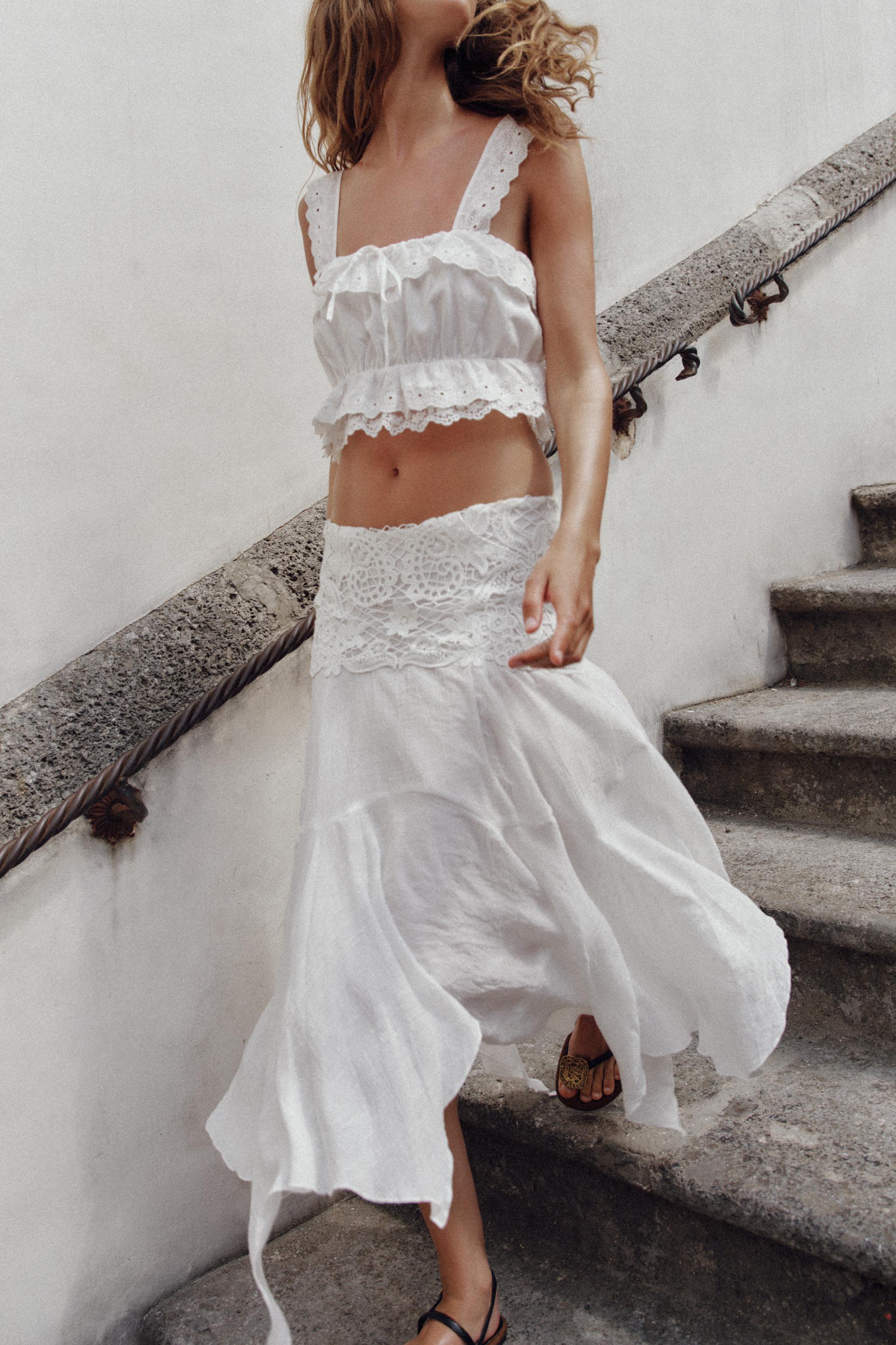 ASYMMETRIC EMBROIDERED MIDI SKIRT