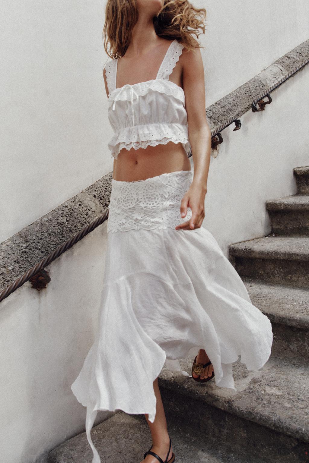 ASYMMETRIC EMBROIDERED MIDI SKIRT