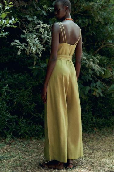 WIDE-LEG STRAPPY LINEN BLEND JUMPSUIT - Oil by Zara - Image 3