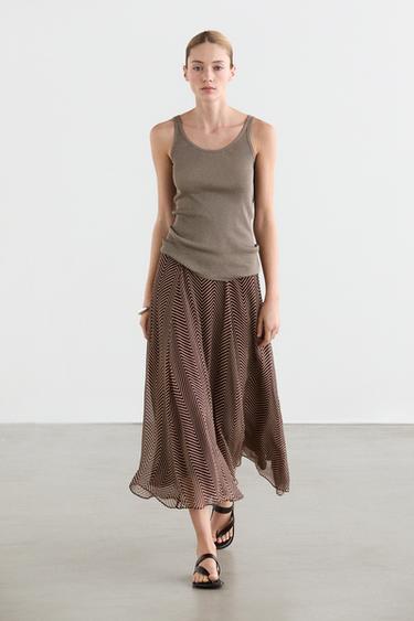 Zara Geometric print flared midi skirt - white - Image 0