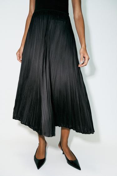 SATIN MIDI SKIRT — Black 2