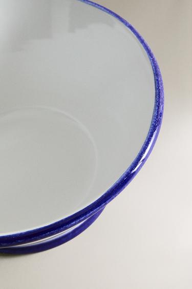 STONEWARE SALAD BOWL WITH CONTRAST RIM - White / Navy by Zara - Image 2