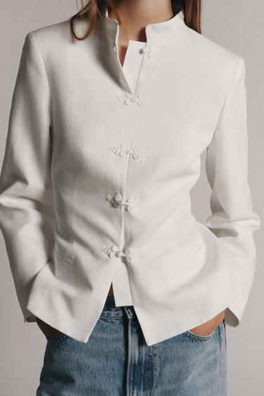 ZW COLLECTION PEPLUM BLAZER WITH FROG FASTENING - Oyster-white by Zara