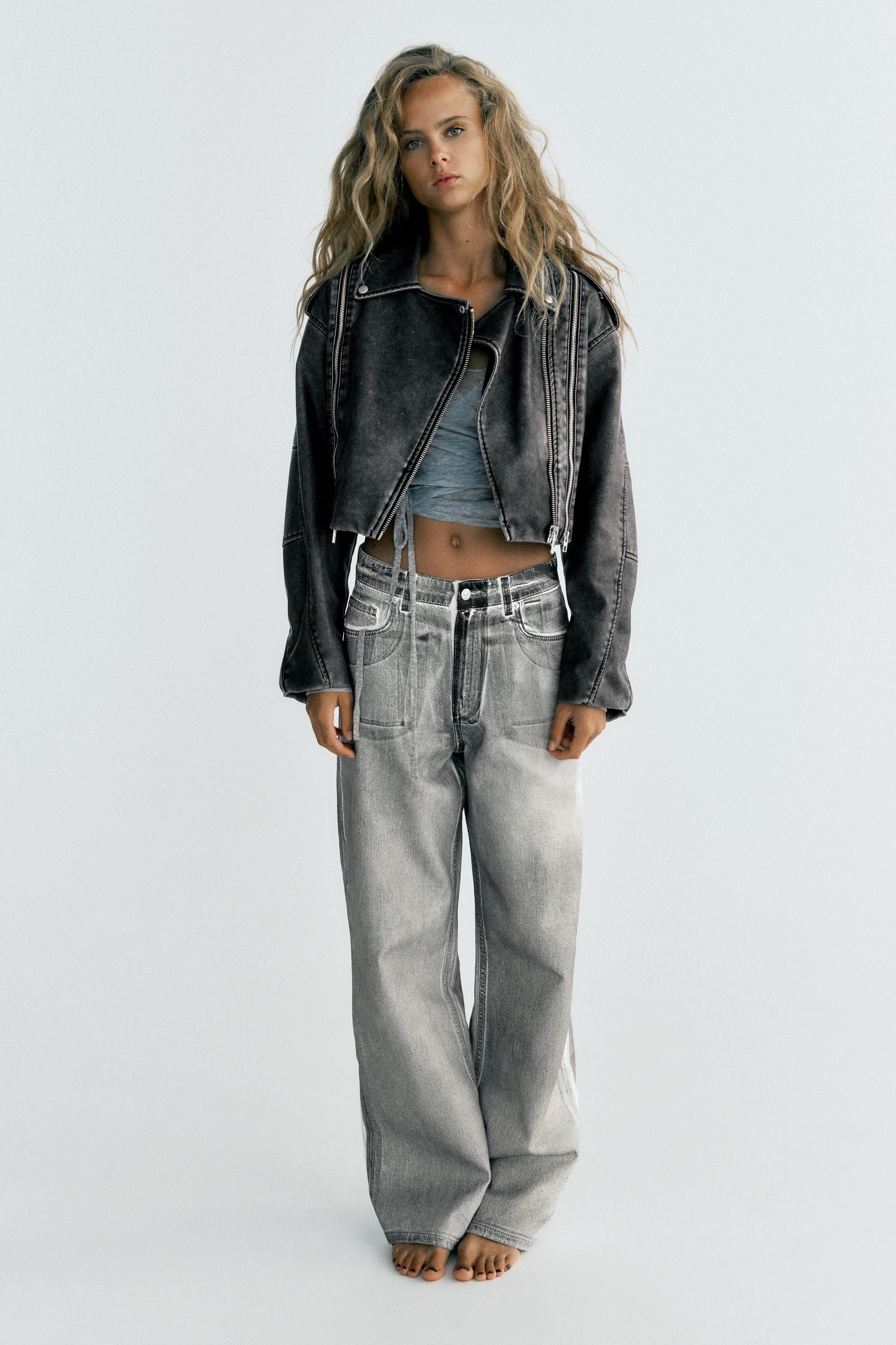 DISTRESSED FAUX LEATHER BIKER JACKET - Gray | ZARA United States