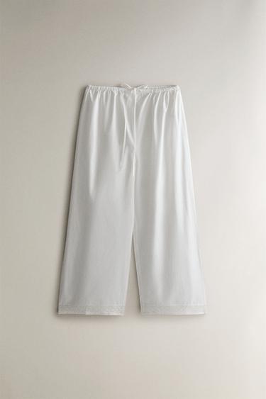 Zara COTTON LACE PANTS - White