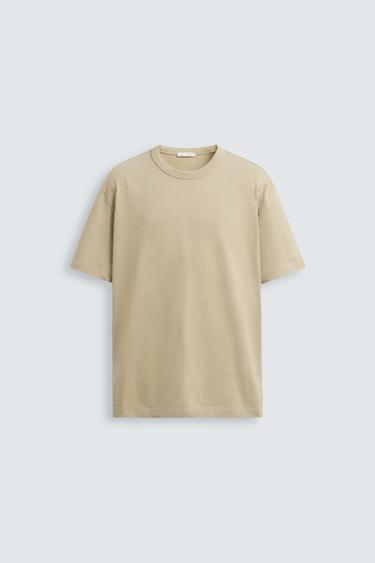 Zara HEAVYWEIGHT BINDING T-SHIRT - Beige