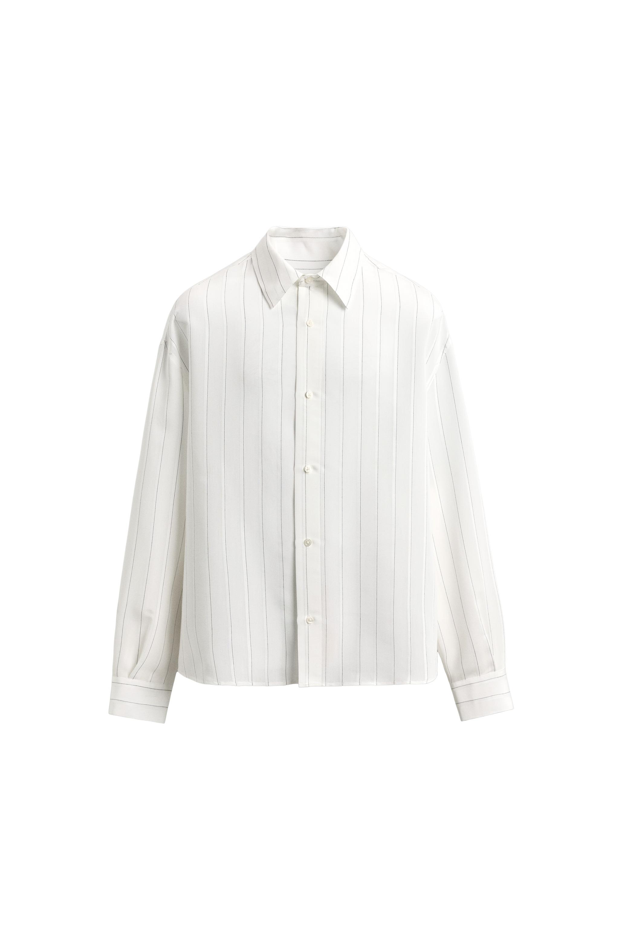 Zara - Flowy Striped Shirt - White - Xl - Man Zara - Flowy Striped Shirt - White - Xl - Man