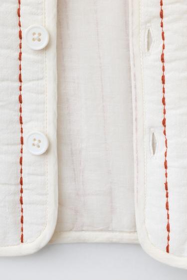 EMBROIDERED STRIPED QUILTED JACKET - Ecru / Maroon by Zara - Image 3