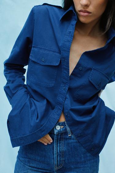 HIGH-RISE SLIM FIT TRF JEANS - Navy blue by Zara - Image 1