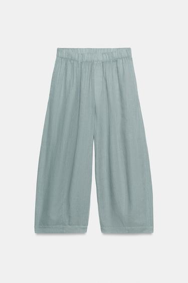 ZW COLLECTION 100% LINEN BARREL TROUSERS - Blue / Green by Zara - Image 0