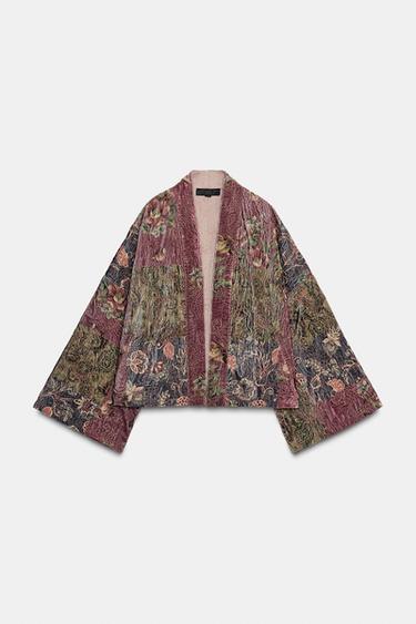 KIMONO EN VELOURS IMPRIMÉ FLEURS - Aubergine de Zara - Image 4