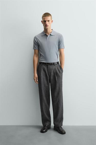 REGULAR FIT TEXTURED POLO SHIRT - Faded blue by Zara - Image 0